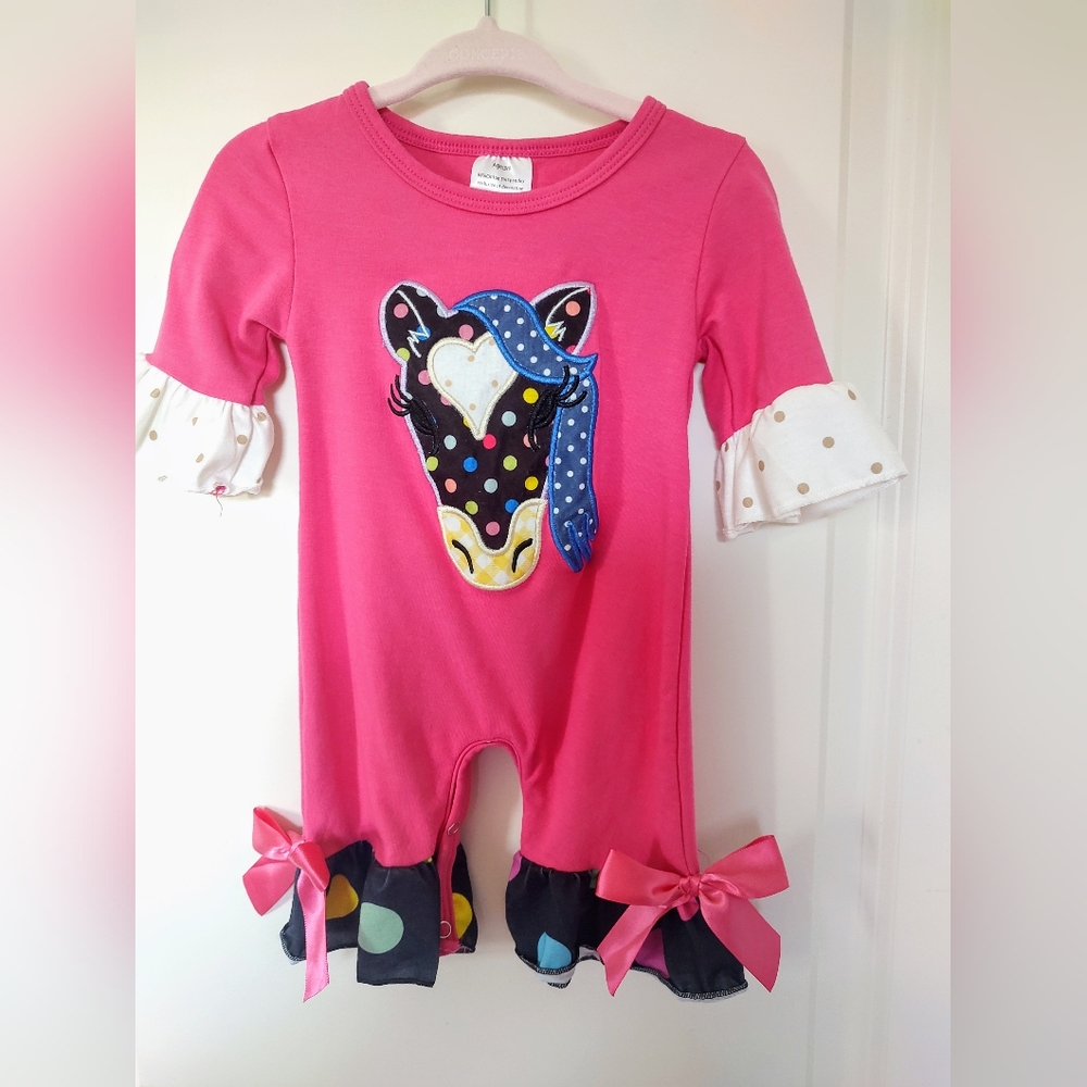 Rare Editions Pink Polka Dot Horse One Piece